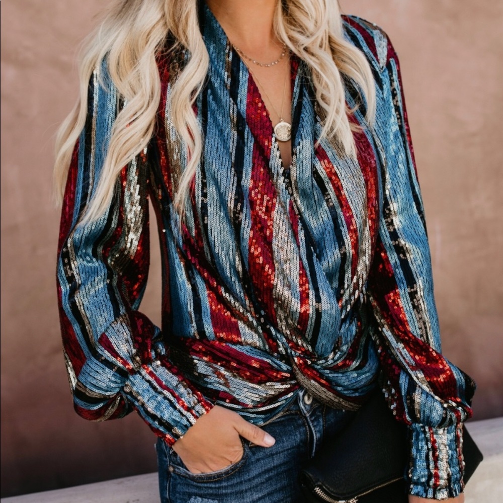 Vici Collection Sequin Drape Top Sz M